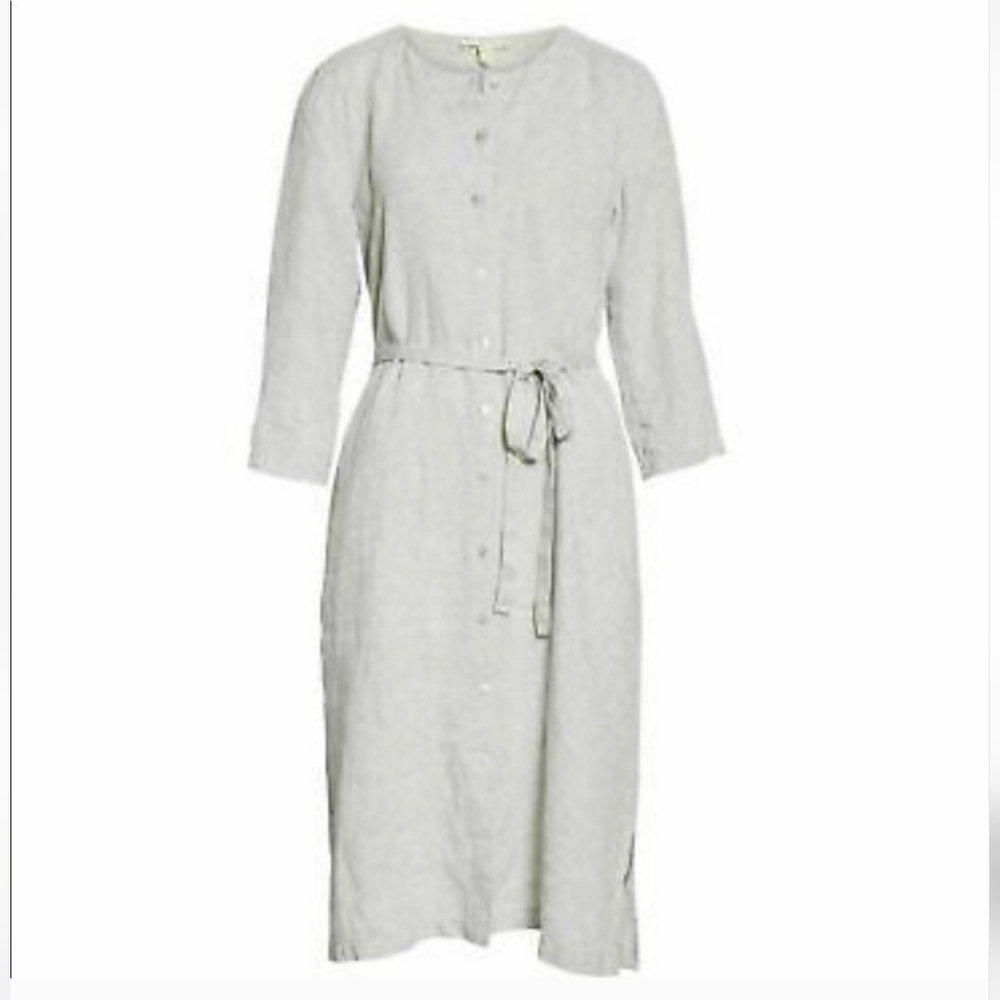 NWT Eileen Fisher 100% Organic Cotton Button Up Ladies Metallic Grey Dress P/M